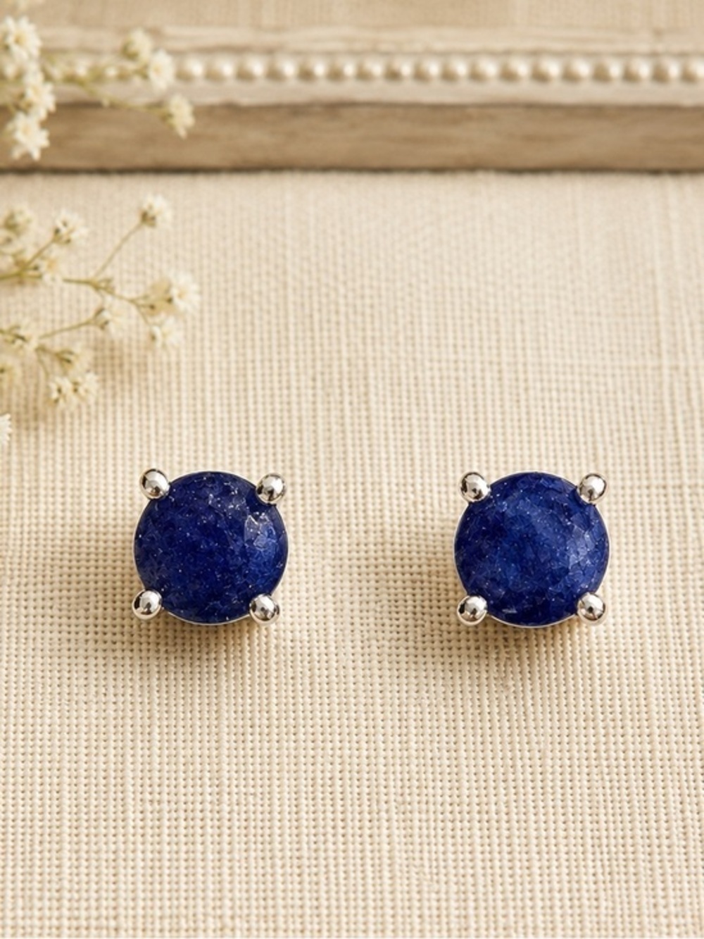 Natural Corundum Sapphire Round Stud Earrings Silver 925 Birthstone NEW #622